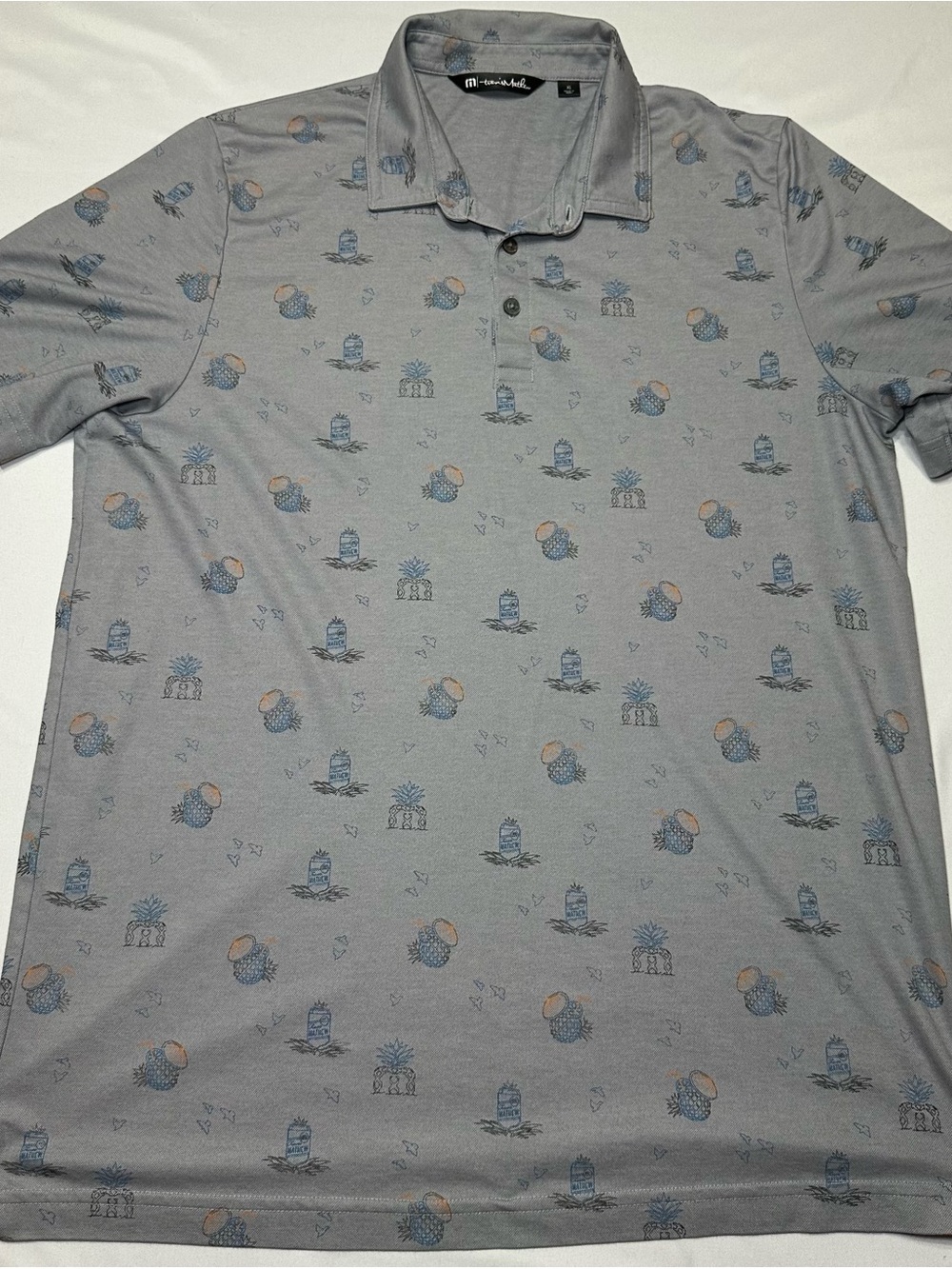 TravisMathew Payne’s Valley Golf Polo XL Gray Pineapple Cocktail Tiger Woods
